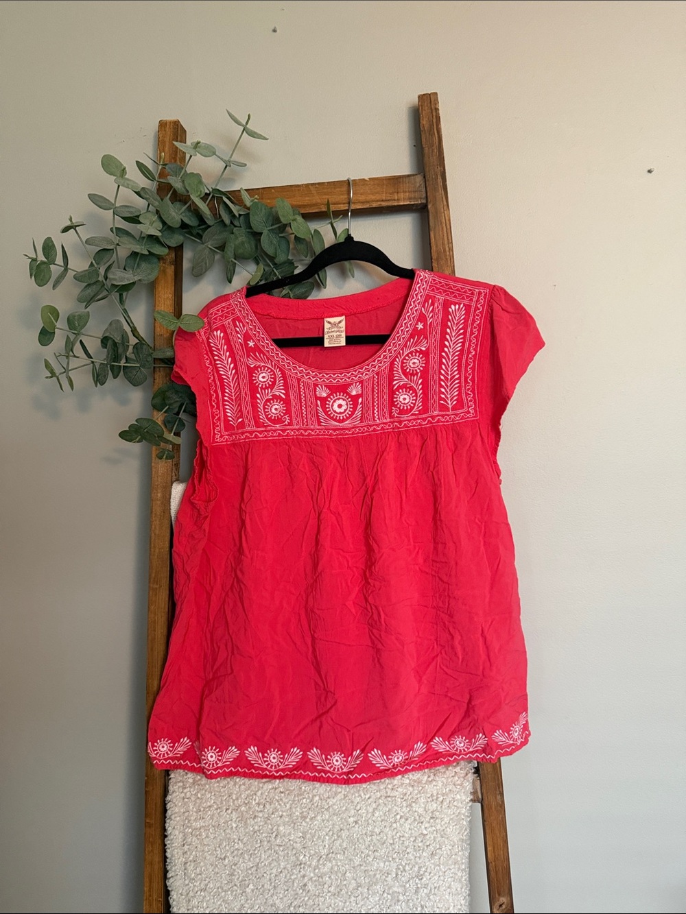 Faded Glory Coral Embroidered Cap-Sleeve Blouse